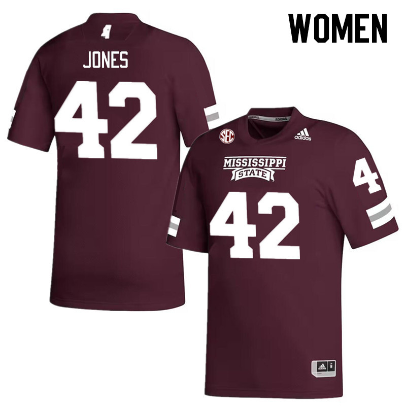Women #42 Ty Jones Mississippi State Bulldogs College Football Jerseys Stitched Sale-Maroon